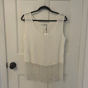 NWT Mango Collection White Fringe Sleeveless Top size Medium